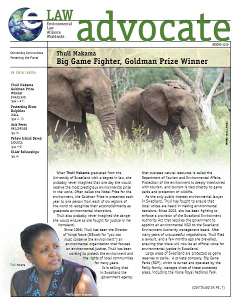 Spring, 2010: Thuli Makama: Big Game Fighter, Goldman Prize Winner