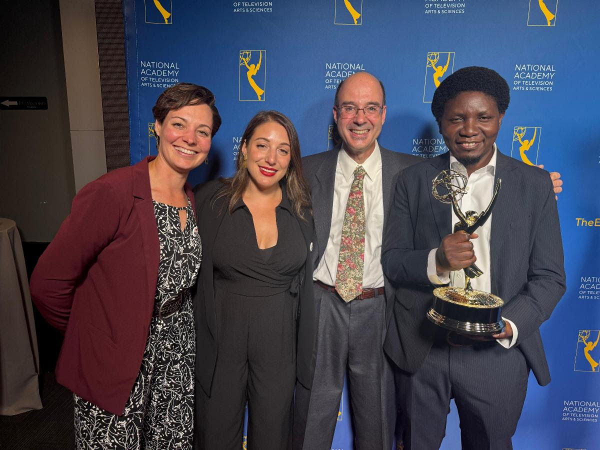 Brigadier Siatchitema (at right) joins (left to right) film producers Mallory Newman, Emma Schwartz, and David Ritsher at the 46th Annual Emmy Awards. The Grab was nominated for four Emmys and won for outstanding documentary research.